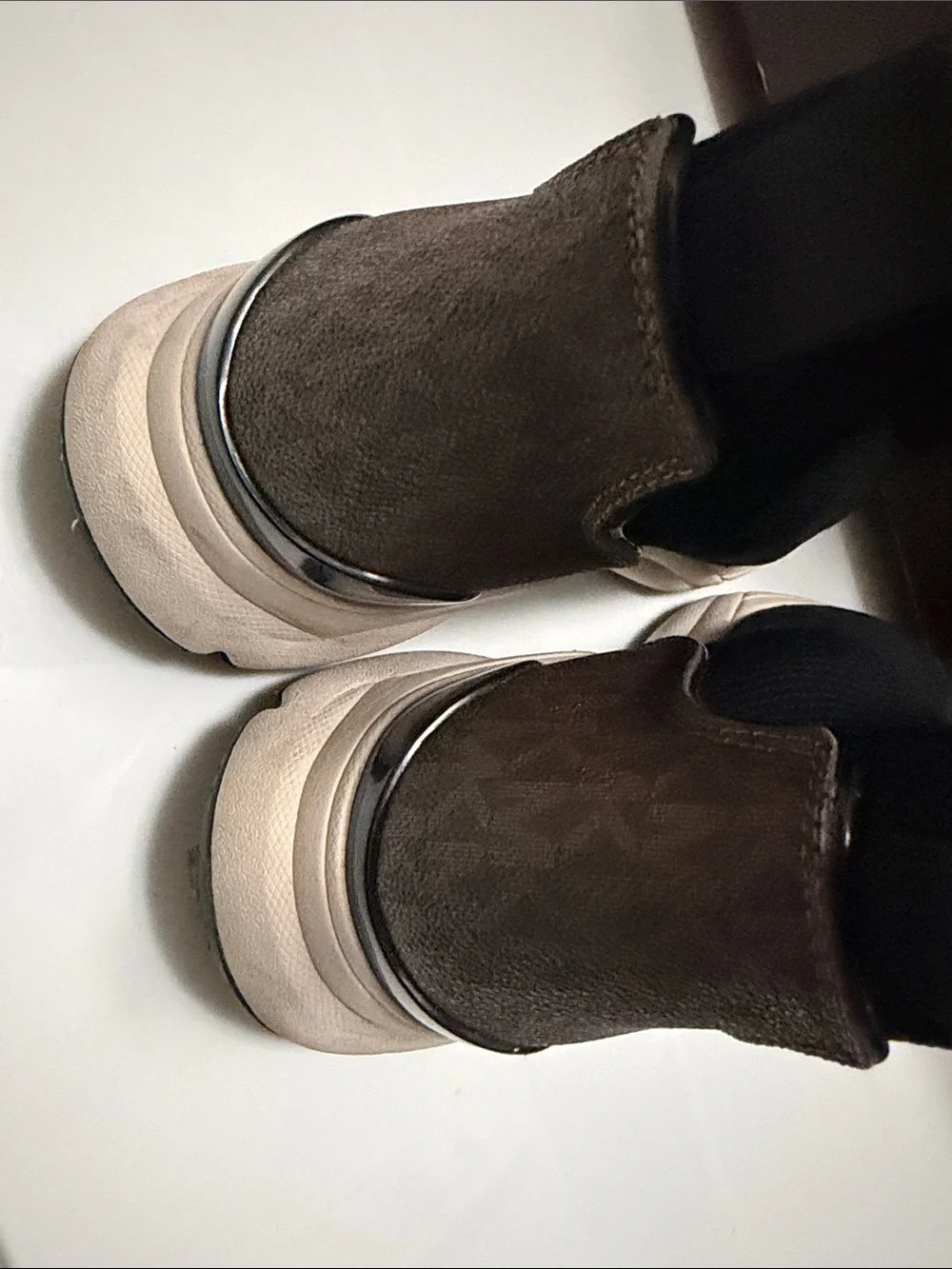 Michael Kors Black Knit Sock Sneaker with Brown Logo Heel